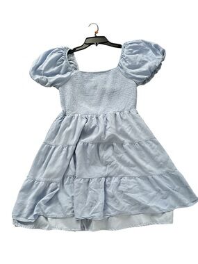 M baby Blue Puff Sleeve Tiered Dress